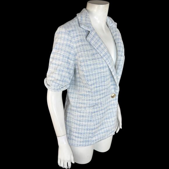 GRAVER Susan Graver Knit Tweed Short Sleeve Blazer Wind Blue Small Career - Picture 7 of 14